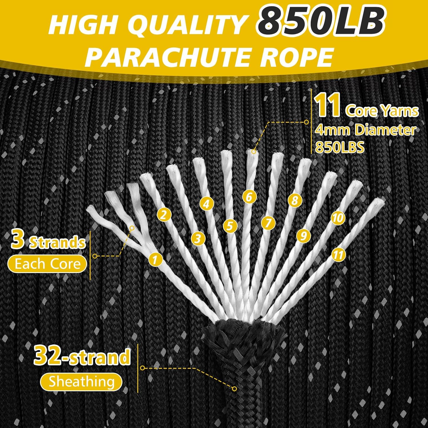 850lb Reflective Paracord Rope - đánh giá và giá Para Cord 1000Ft