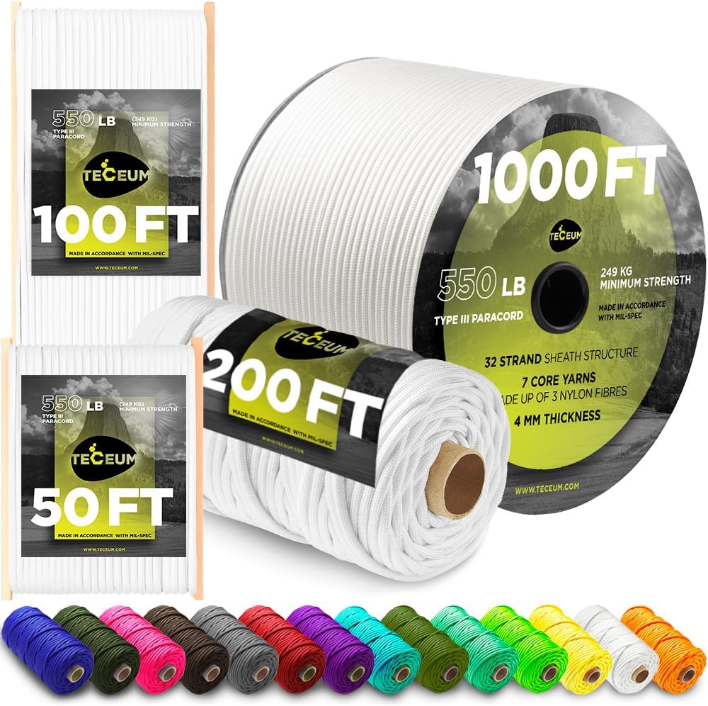 Paracord Type III 550 White 10 - đánh giá và giá Para Cord 1000Ft