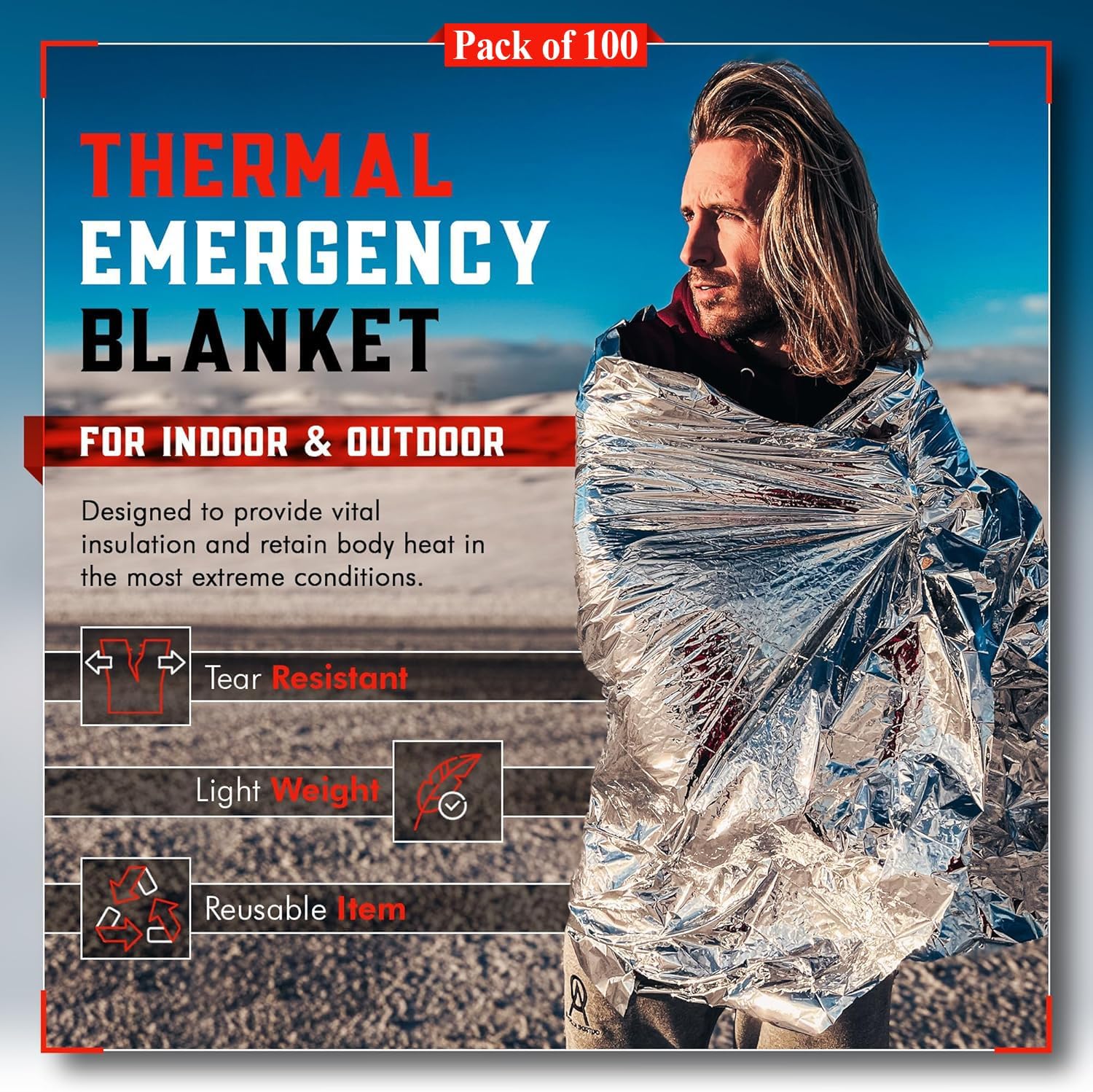 100-Pack Reflective Thermal Bl - đánh giá và giá Survival Blanket Reflective